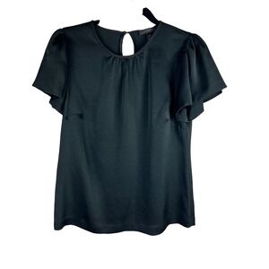 J. Crew Black Flutter Sleeve Top Blouse Size 2 Career Casual